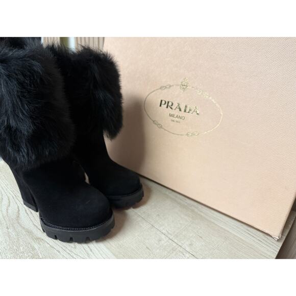 Prada Calzature Donna Real Fur Suede Leather Boots Size EU35 - Picture 3 of 12
